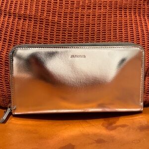Jil Sander Metallic Silver Wallet Clutch
